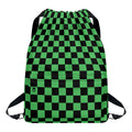 Green And Black Checkered Pattern Print Drawstring Backpack