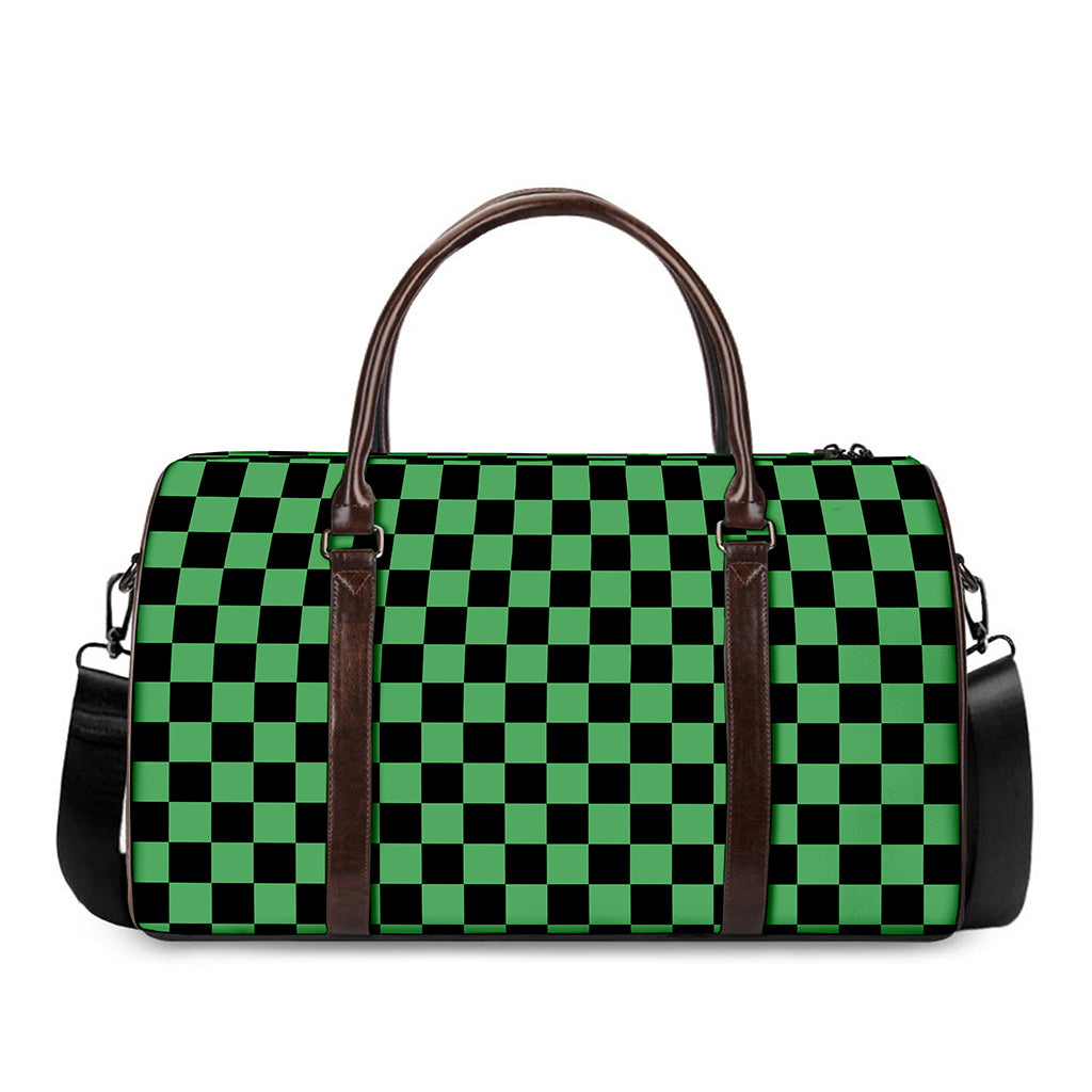 Green And Black Checkered Pattern Print Duffle Bag