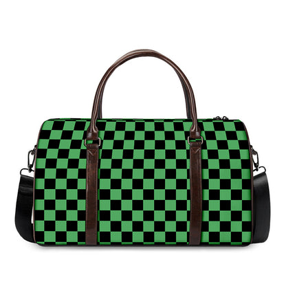 Green And Black Checkered Pattern Print Duffle Bag