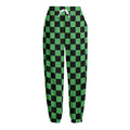 Green And Black Checkered Pattern Print Fleece Lined Knit Pants