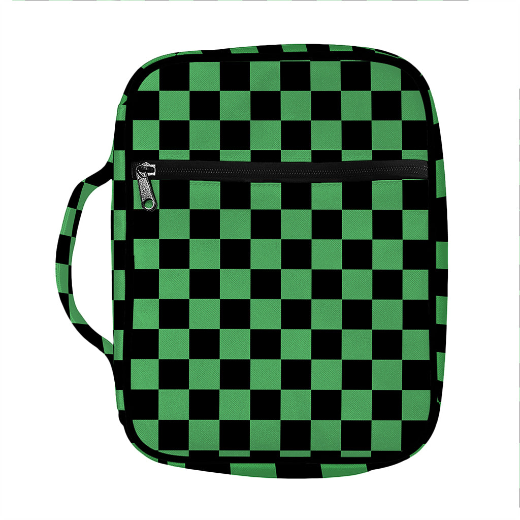 Green And Black Checkered Pattern Print Front Pocket Bible Bag