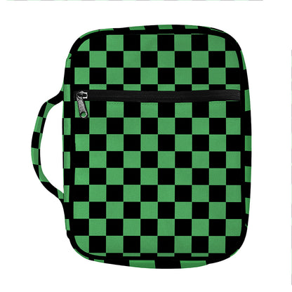 Green And Black Checkered Pattern Print Front Pocket Bible Bag