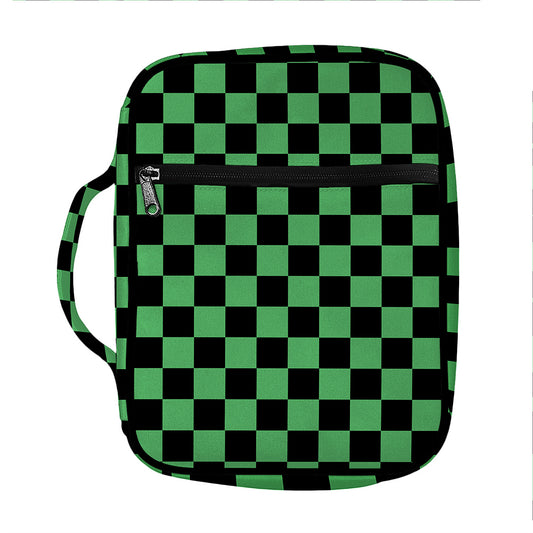 Green And Black Checkered Pattern Print Front Pocket Bible Bag