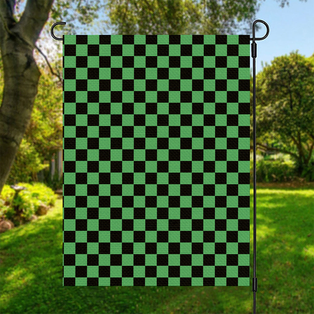 Green And Black Checkered Pattern Print Garden Flag