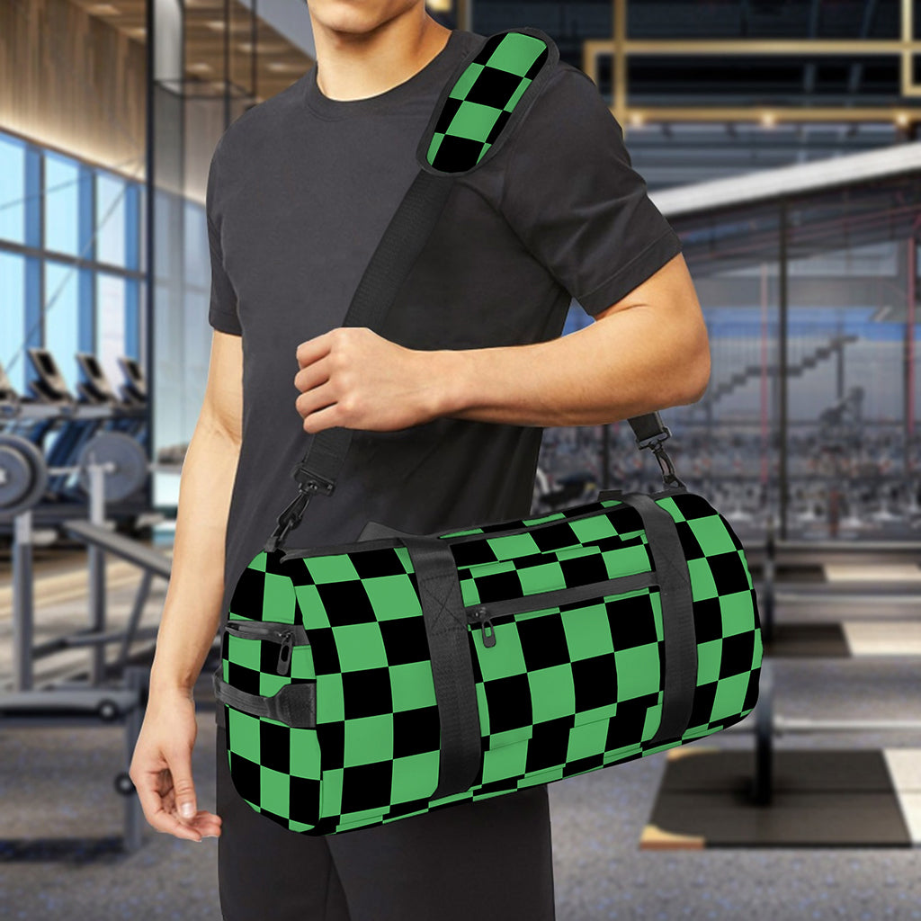 Green And Black Checkered Pattern Print Gym Bag