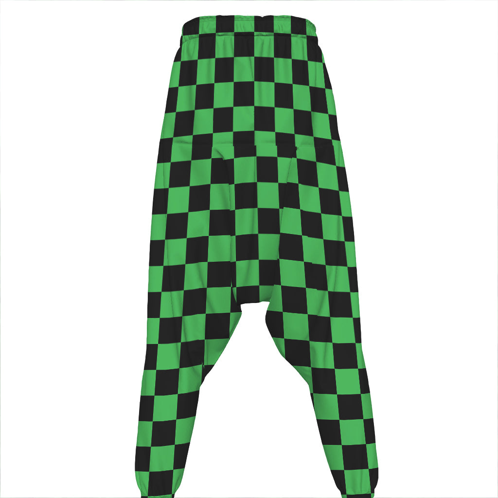 Green And Black Checkered Pattern Print Hammer Pants