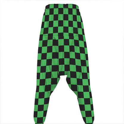 Green And Black Checkered Pattern Print Hammer Pants