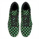 Green And Black Checkered Pattern Print High Top Leather Sneakers