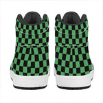 Green And Black Checkered Pattern Print High Top Leather Sneakers
