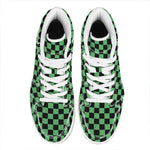 Green And Black Checkered Pattern Print High Top Leather Sneakers