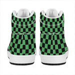 Green And Black Checkered Pattern Print High Top Leather Sneakers