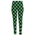 Green And Black Checkered Pattern Print High-Waisted Pocket Leggings