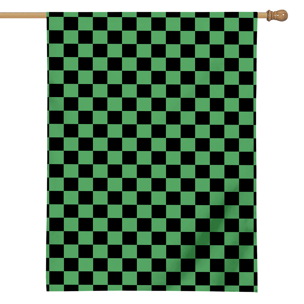 Green And Black Checkered Pattern Print House Flag