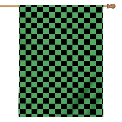Green And Black Checkered Pattern Print House Flag
