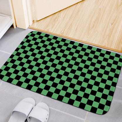 Green And Black Checkered Pattern Print Indoor Door Mat