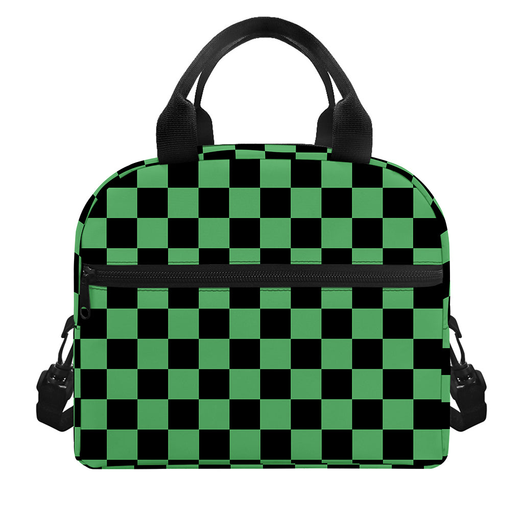 Green And Black Checkered Pattern Print Insulated Lunch Bag