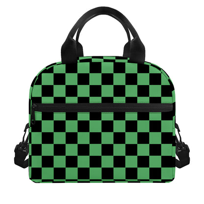 Green And Black Checkered Pattern Print Insulated Lunch Bag