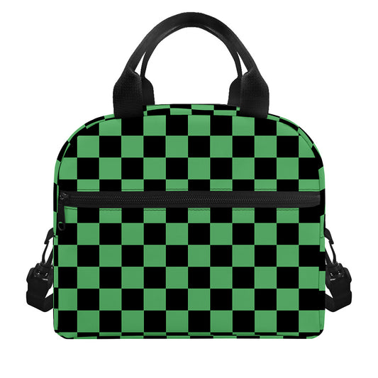 Green And Black Checkered Pattern Print Insulated Lunch Bag