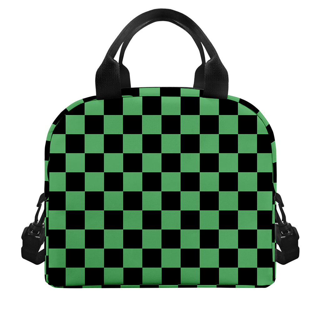 Green And Black Checkered Pattern Print Insulated Lunch Bag