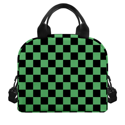 Green And Black Checkered Pattern Print Insulated Lunch Bag