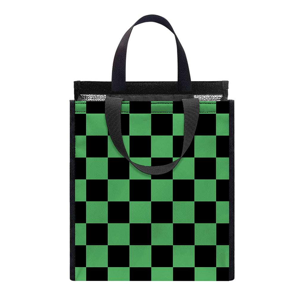 Green And Black Checkered Pattern Print Insulated Lunch Tote