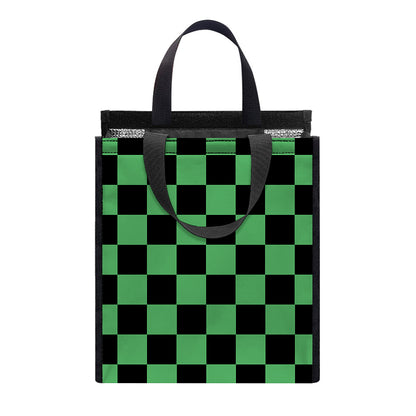 Green And Black Checkered Pattern Print Insulated Lunch Tote
