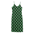 Green And Black Checkered Pattern Print Jersey Midi Cami Dress