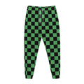 Green And Black Checkered Pattern Print Jogger Pants