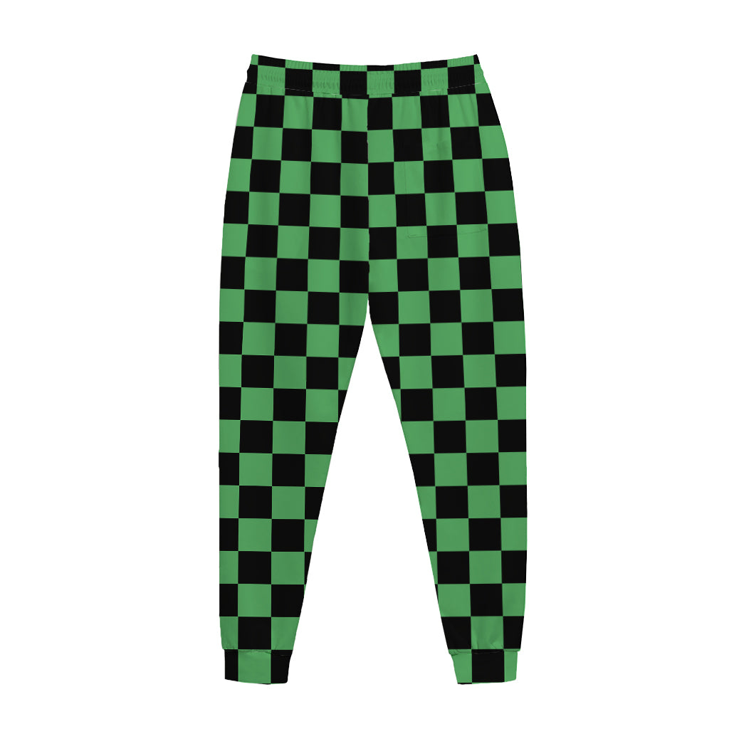 Green And Black Checkered Pattern Print Jogger Pants