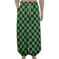 Green And Black Checkered Pattern Print Lantern Pants