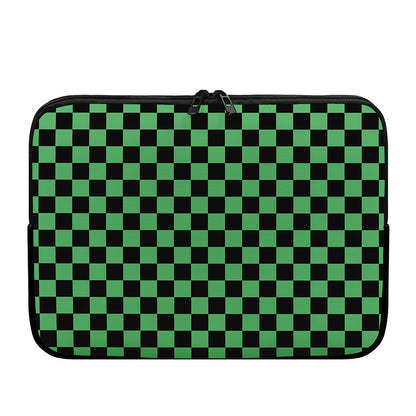 Green And Black Checkered Pattern Print Laptop Sleeve