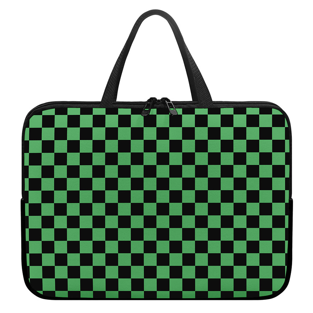 Green And Black Checkered Pattern Print Laptop Sleeve With Handle