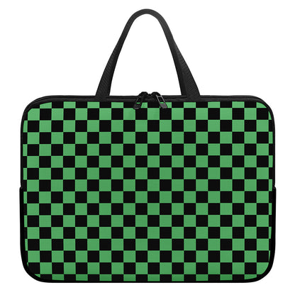 Green And Black Checkered Pattern Print Laptop Sleeve With Handle