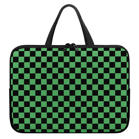 Green And Black Checkered Pattern Print Laptop Sleeve With Handle