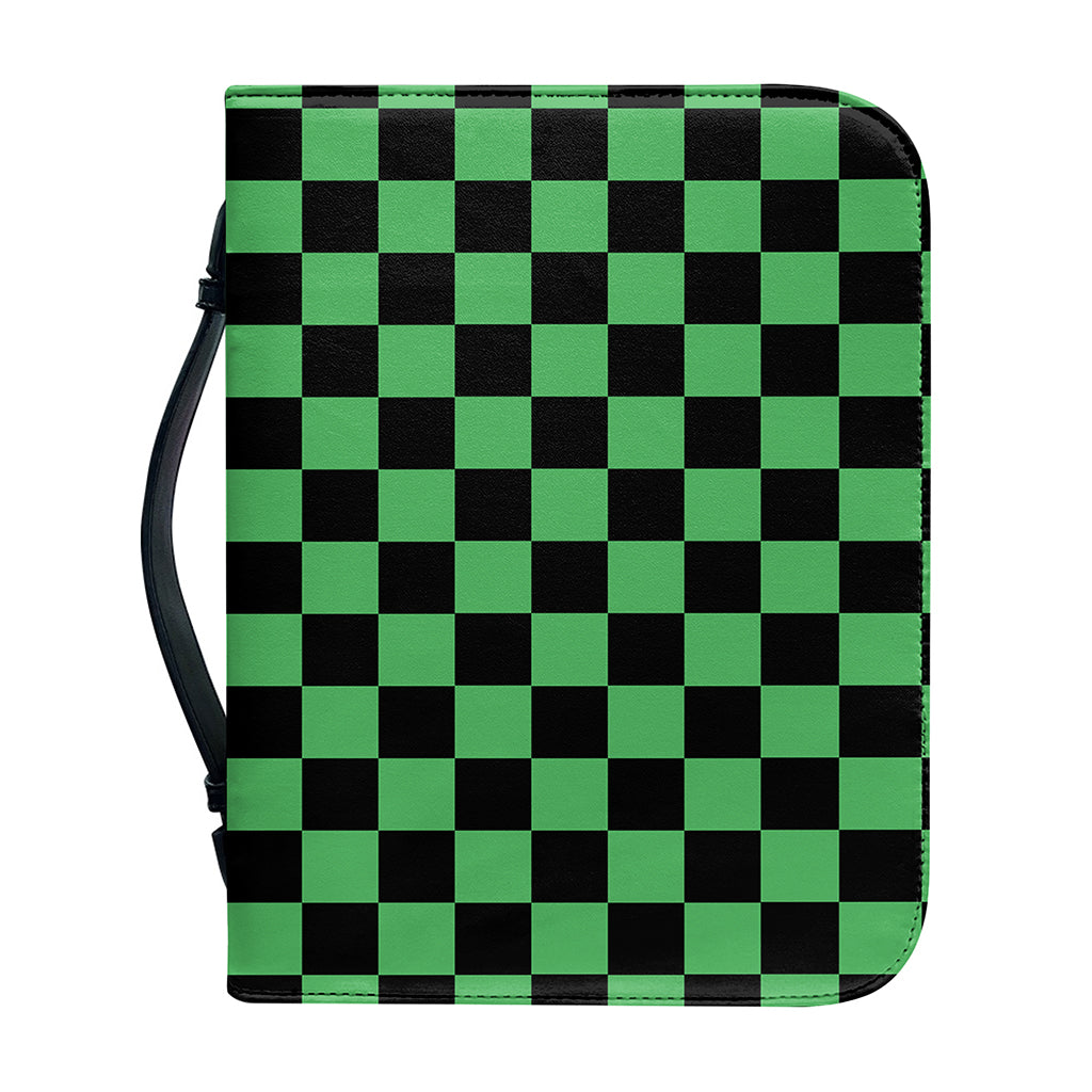 Green And Black Checkered Pattern Print Leather Bible Cover