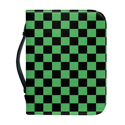 Green And Black Checkered Pattern Print Leather Bible Cover