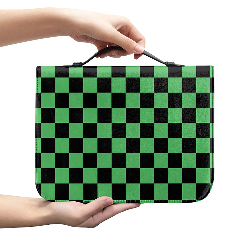 Green And Black Checkered Pattern Print Leather Bible Cover