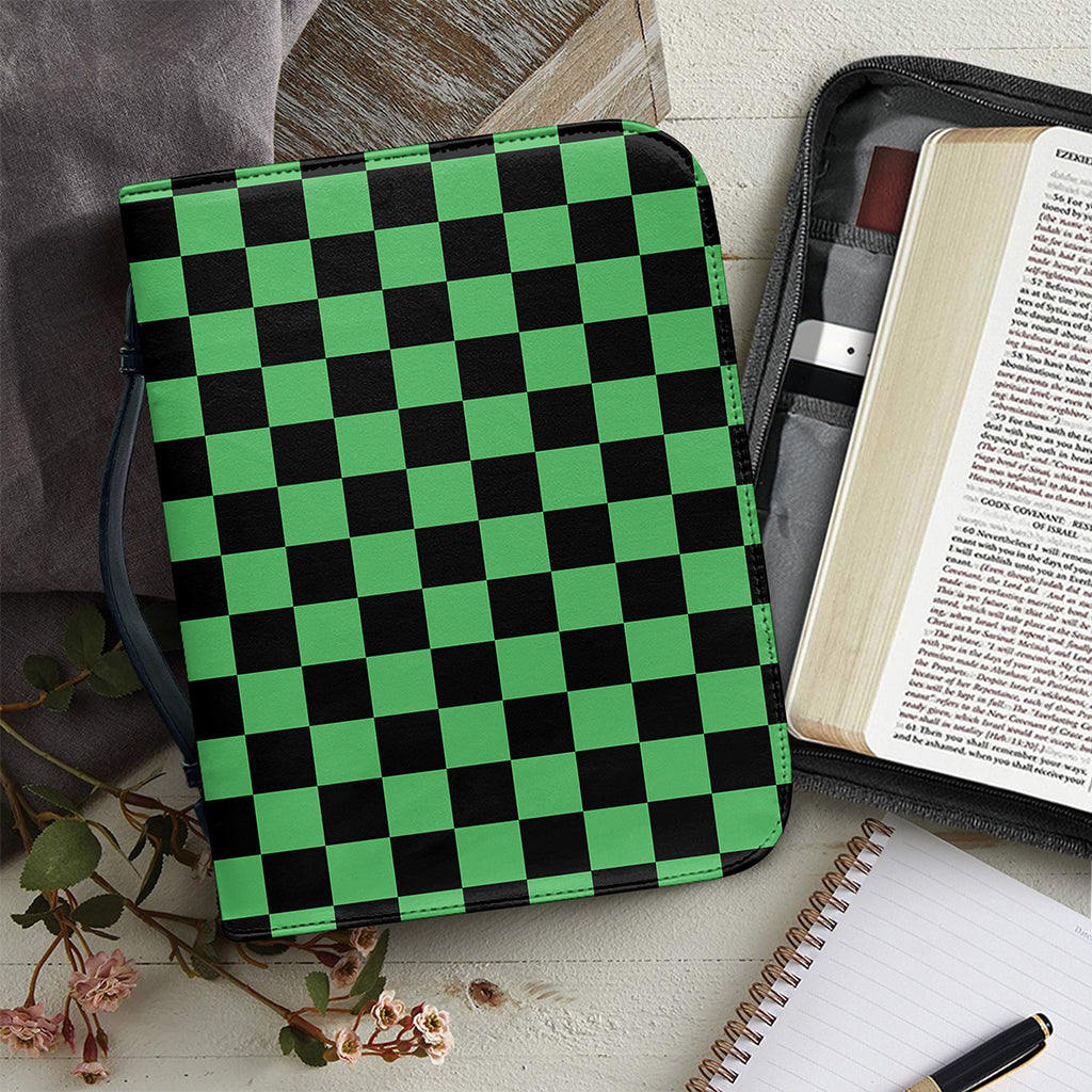 Green And Black Checkered Pattern Print Leather Bible Cover