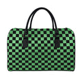 Green And Black Checkered Pattern Print Leather Duffel Bag