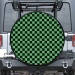 Green And Black Checkered Pattern Print Leather Spare Tire Cover