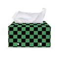 Green And Black Checkered Pattern Print Leather Tissue Box Cover