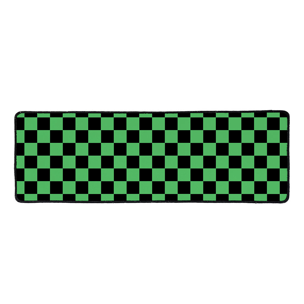 Green And Black Checkered Pattern Print Long Kitchen Mat
