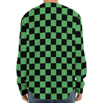 Green And Black Checkered Pattern Print Long Sleeve Baseball Jersey