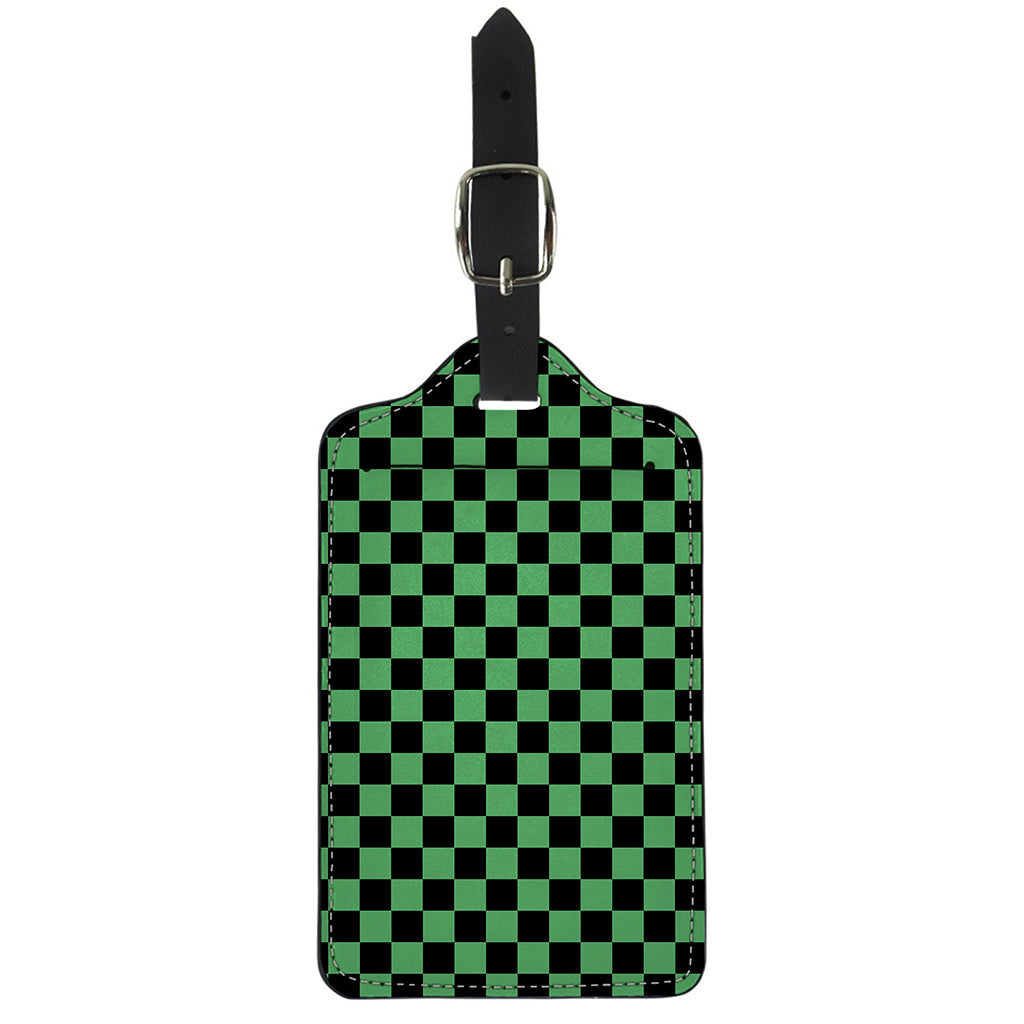 Green And Black Checkered Pattern Print Luggage Tag