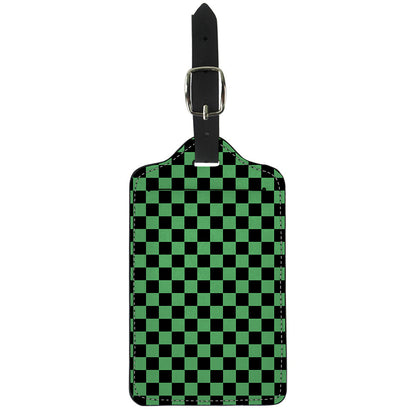 Green And Black Checkered Pattern Print Luggage Tag