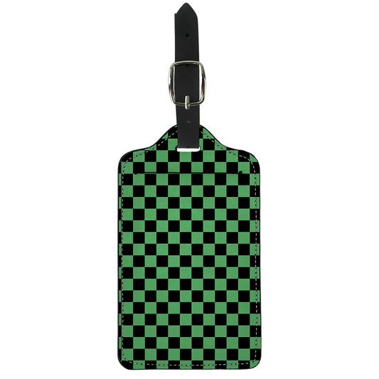 Green And Black Checkered Pattern Print Luggage Tag