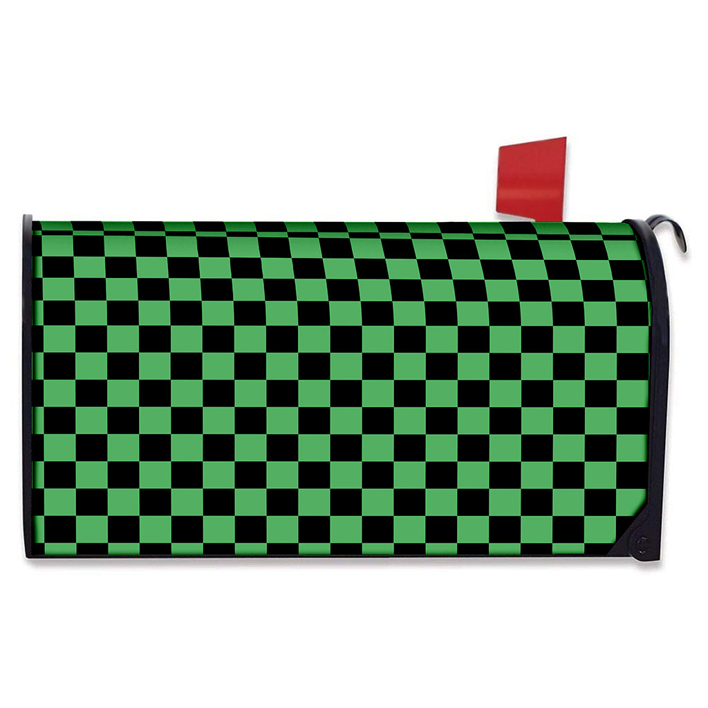 Green And Black Checkered Pattern Print Mailbox Cover