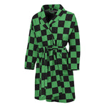 Green And Black Checkered Pattern Print Men's Bathrobe