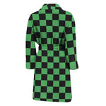 Green And Black Checkered Pattern Print Men's Bathrobe