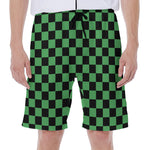 Green And Black Checkered Pattern Print Men's Beach Shorts